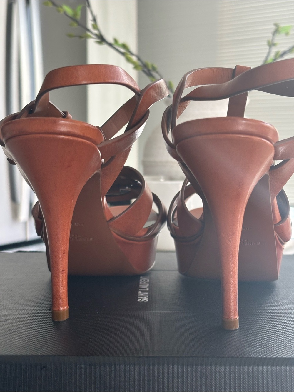 Saint Laurent Tan Leather Platform Sandals with Ankle Strap - Picture 8 of 8